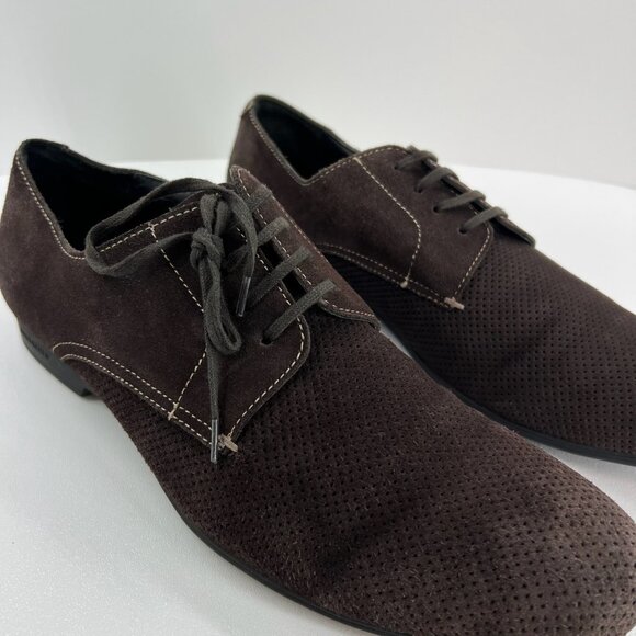 Bugatchi Suede Perforated Derby Dress Shoes Mens 10 Lace Up Casual Leather Brown main image 6
